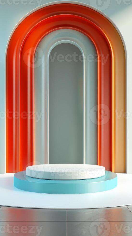 Modern Abstract Geometric Background with Colorful Arches and Podium photo