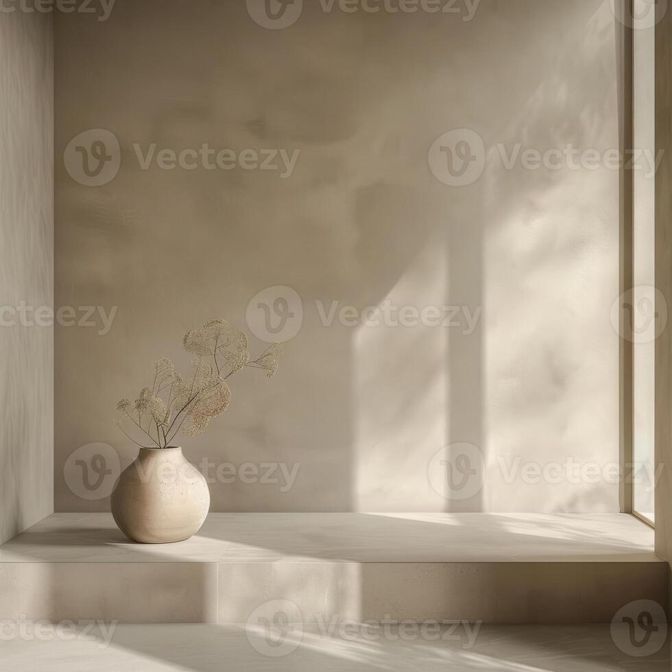 Subtle gradient background against a neutral wall, adding visual depth to the scene. photo