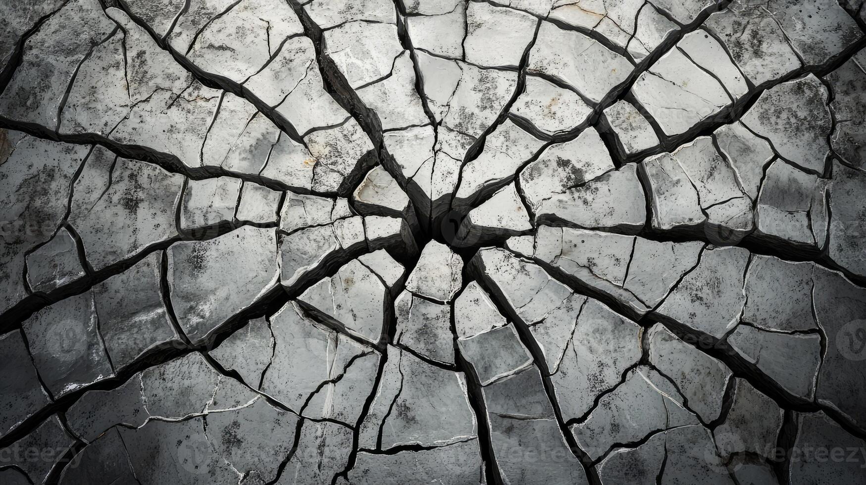 Cracked Earth Texture Highlighting Drought and Environmental Impact in a Striking Aerial View photo