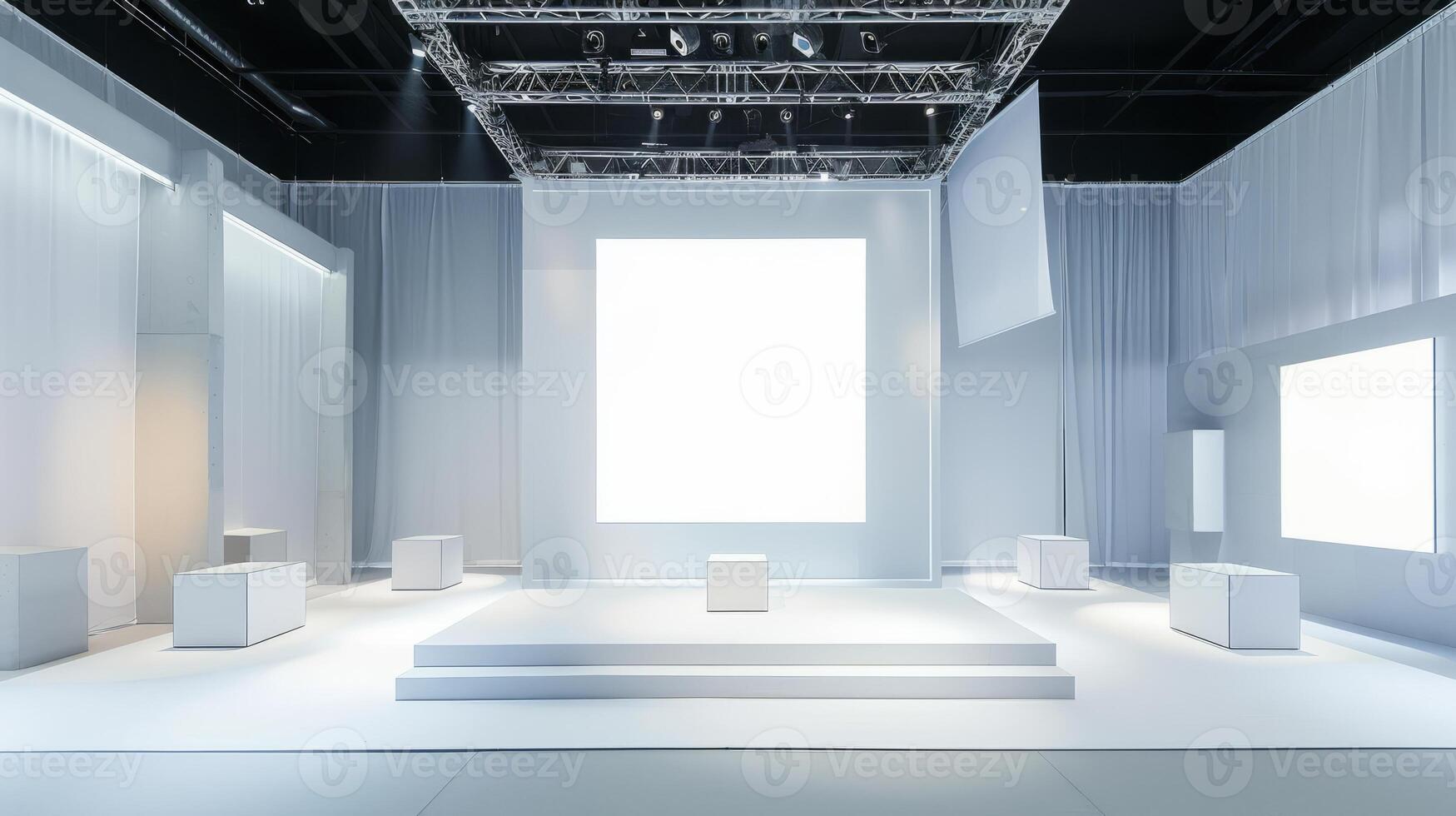 Modern Minimalist Exhibition Space with Bright Lighting photo