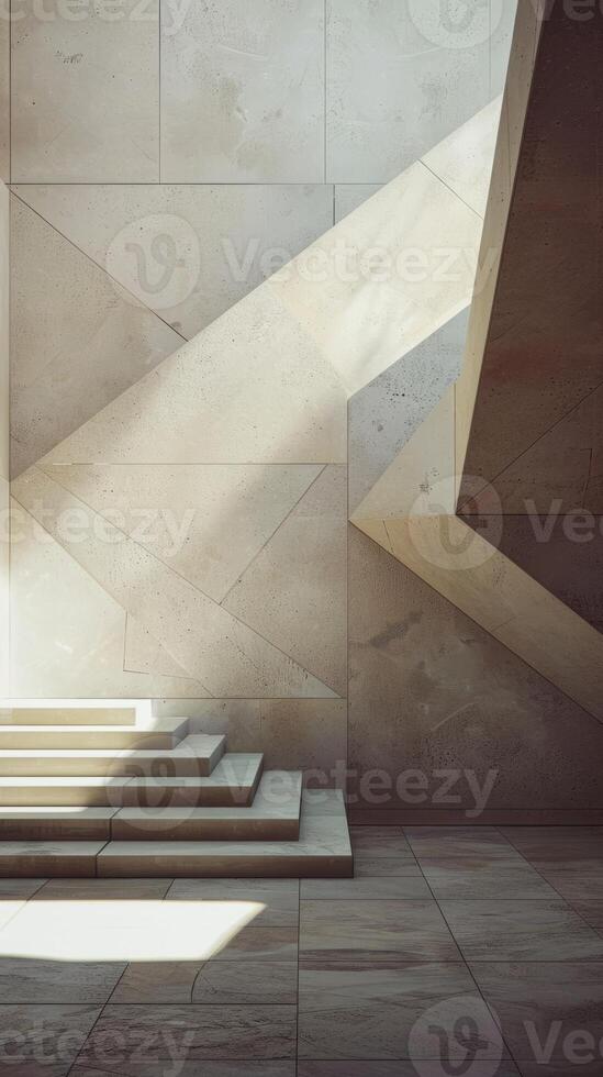 Modern Architectural Interior with Geometric Patterns and Natural Light photo