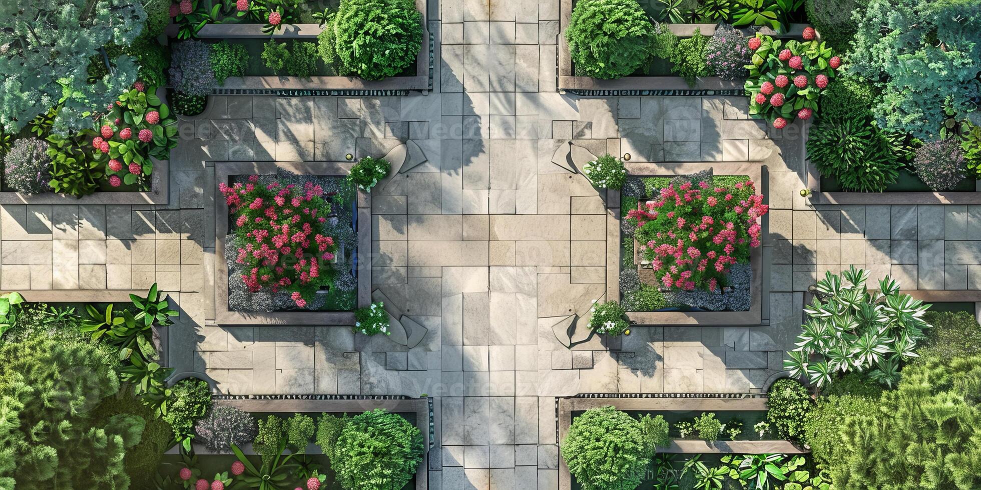 Aerial View of a Beautifully Landscaped Garden photo