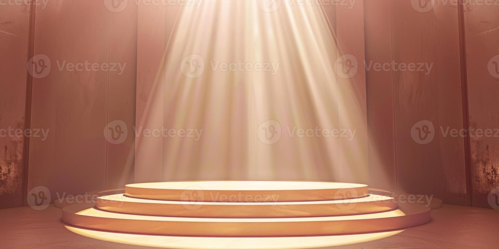 Illuminated Empty Stage with Dramatic Lighting and Golden Tones photo