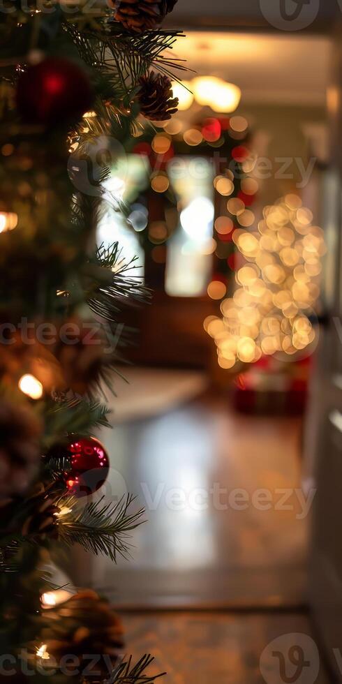 A Christmas tree with red and green decorations photo