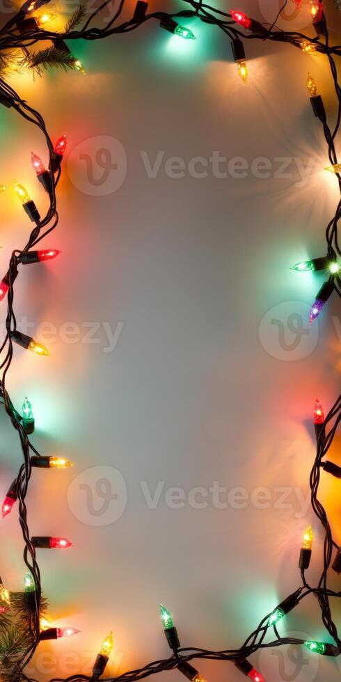 Festive Colorful Christmas Lights Frame on a Blank Background for Holiday Celebrations photo