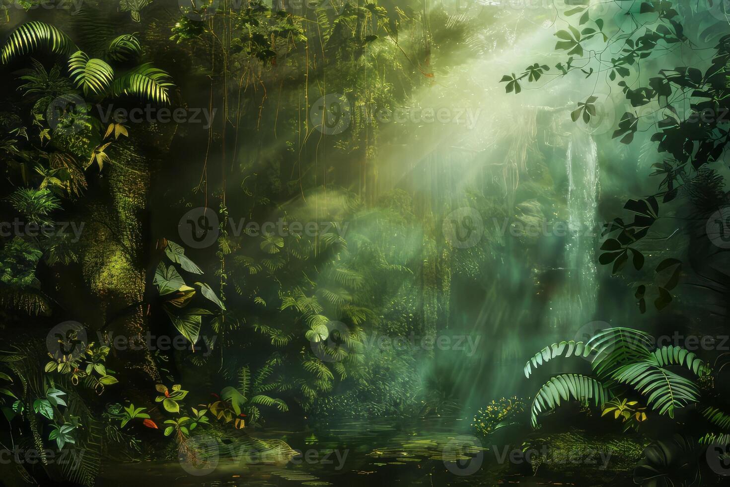 Conceptual rainforest scene with artistic elements. photo