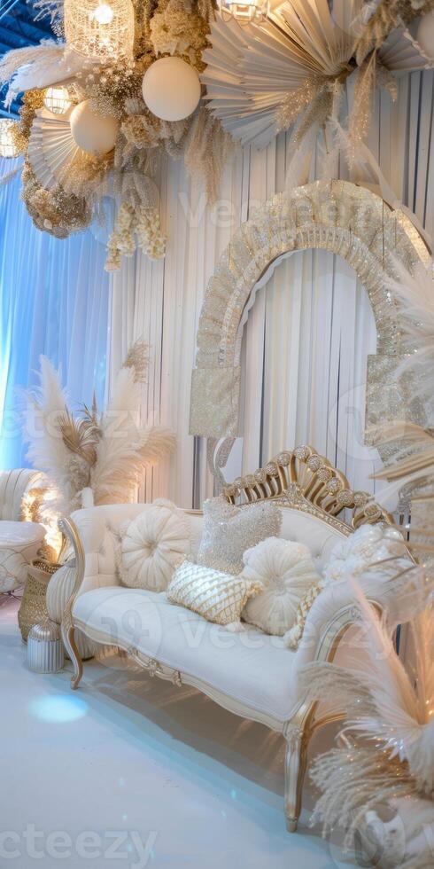 Glamorous-coastal display stage featuring glamorous decorations photo