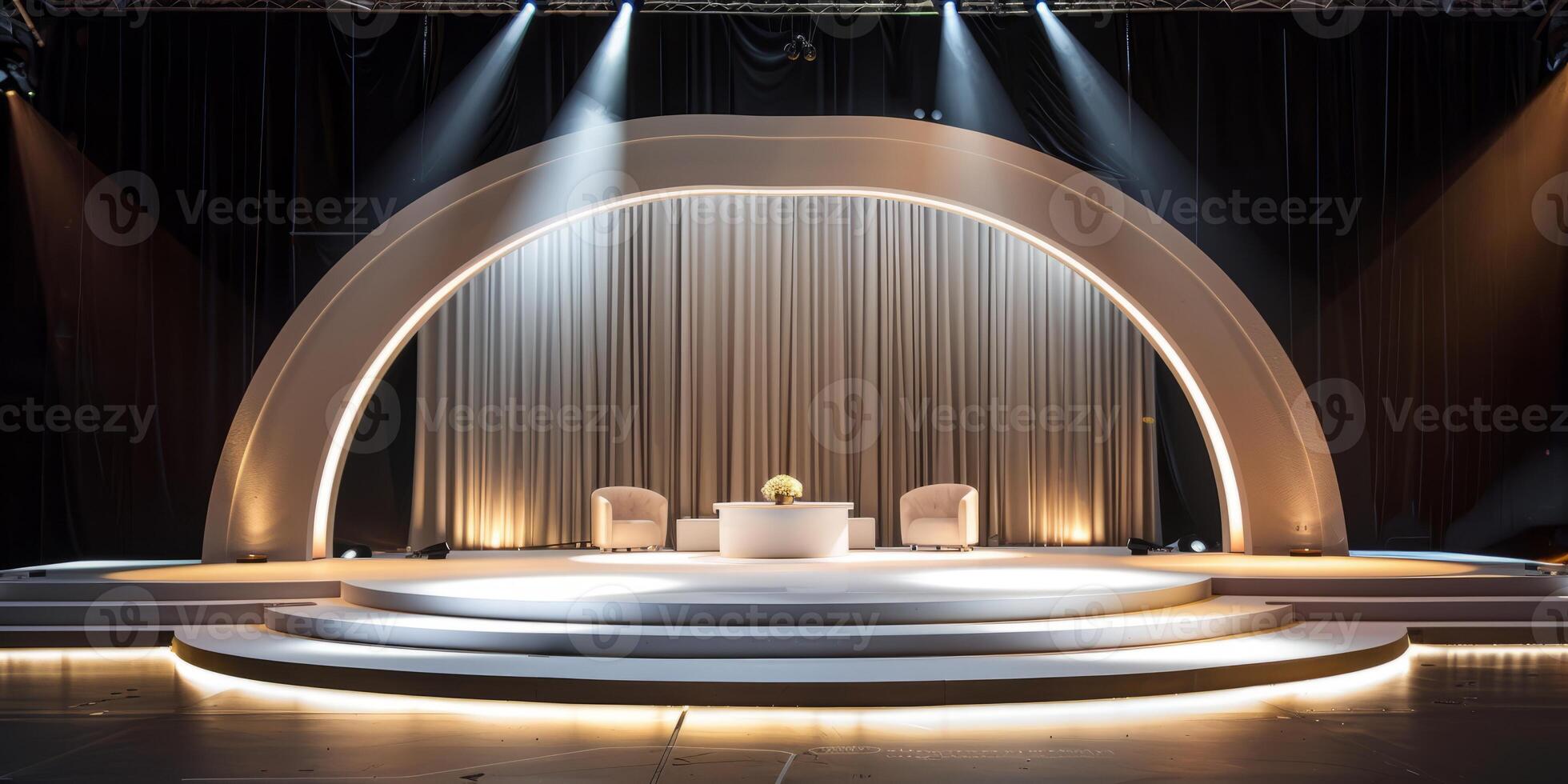 Modern Stage Setup with Elegant Lighting and Minimalist Design photo