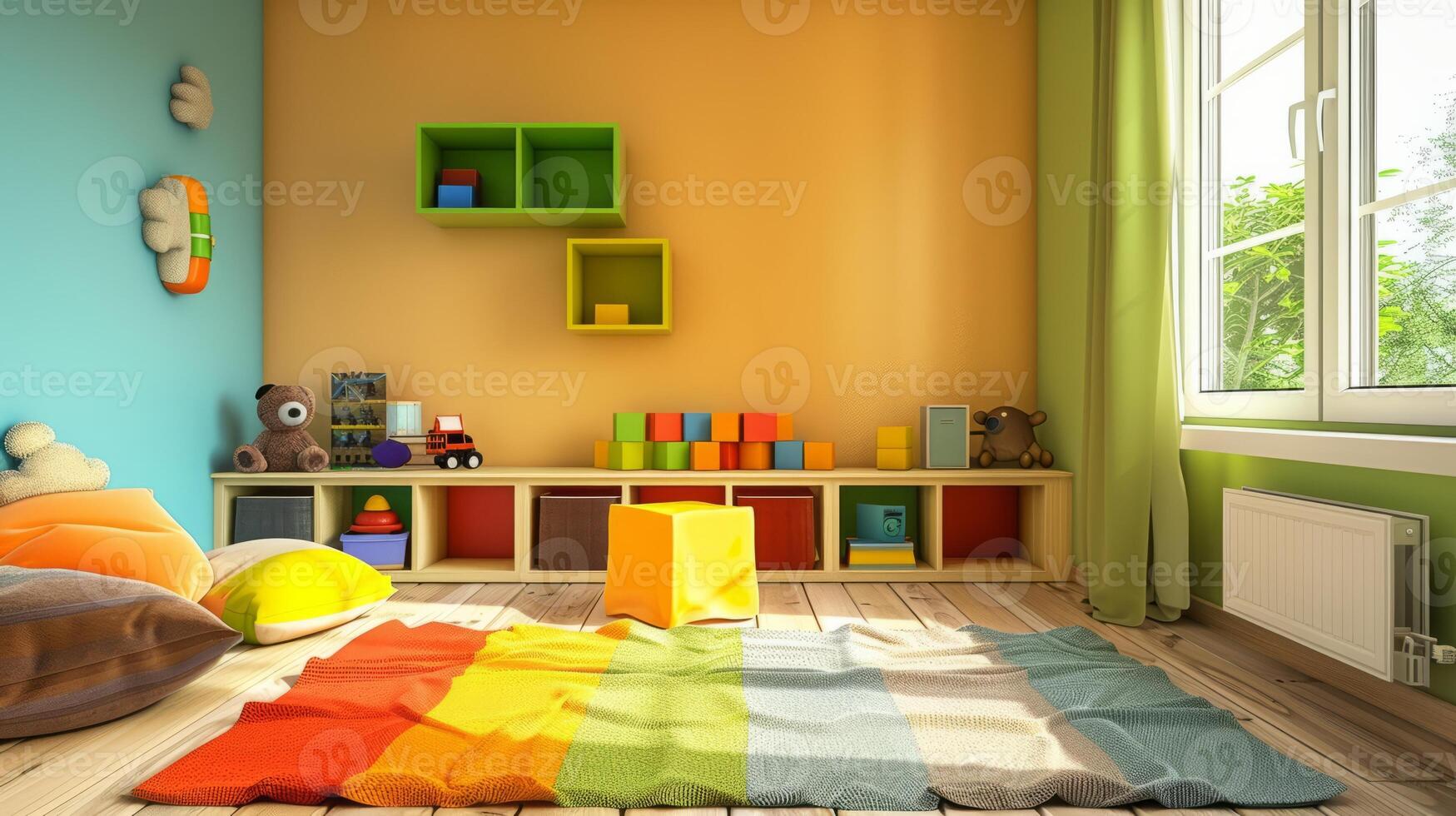 Spacious children's room with empty spaces. photo