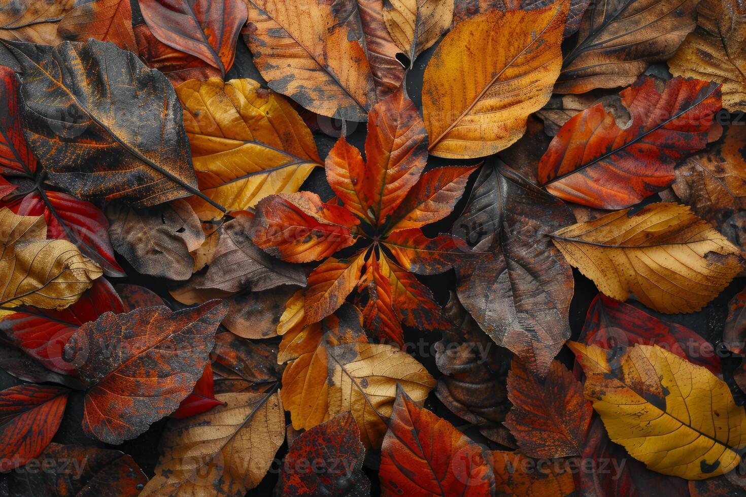 Vibrant Autumn Leaves in Rich Hues of Red, Orange, and Brown Creating a Stunning Seasonal Background photo