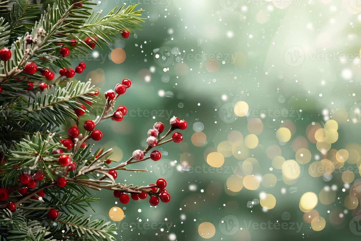 Festive Christmas Background with Snowy Pine Branches photo