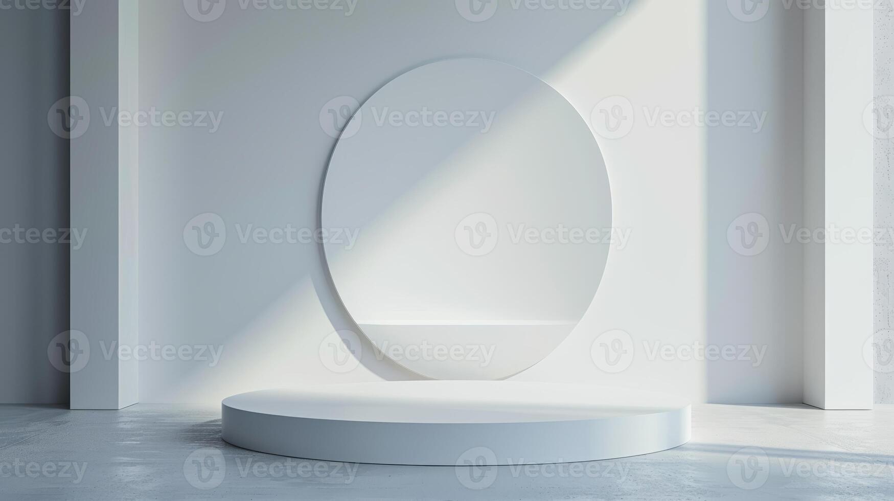 Elegant minimalist scene featuring a white circular platform photo