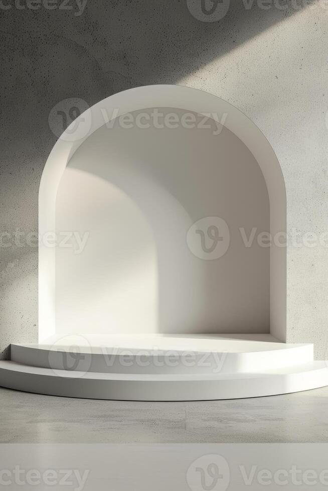 Modern display stage with a minimalist white background photo