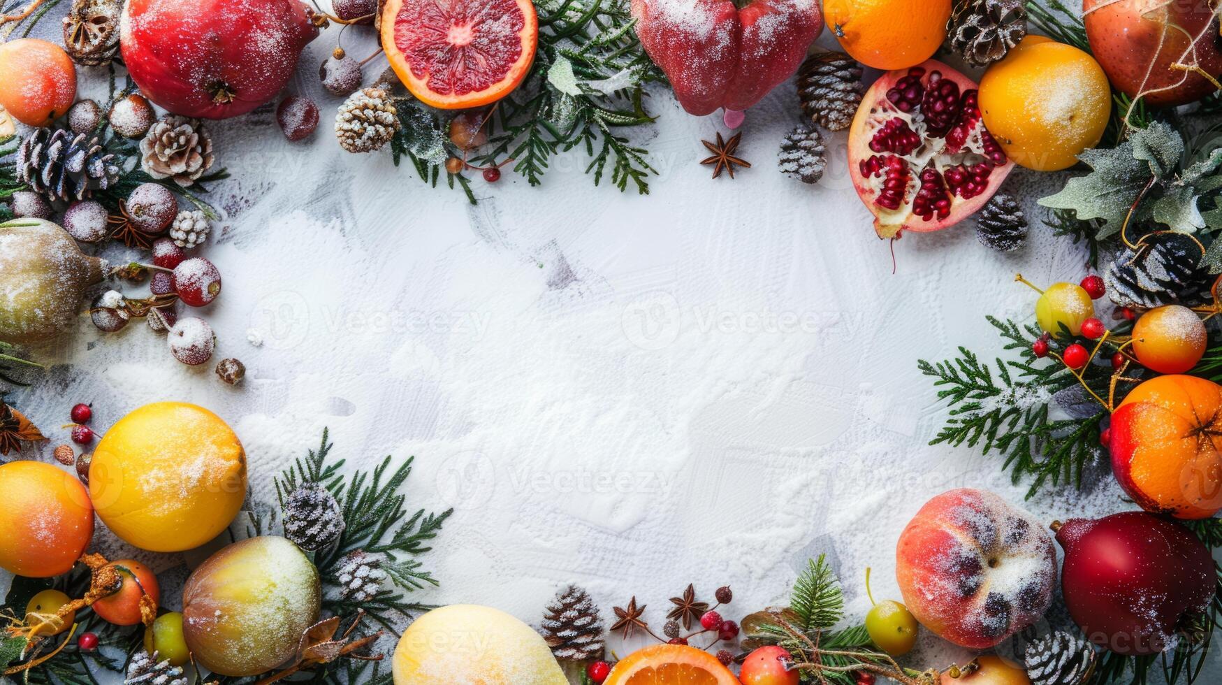 Space in winter fruit scene for your message or logo photo