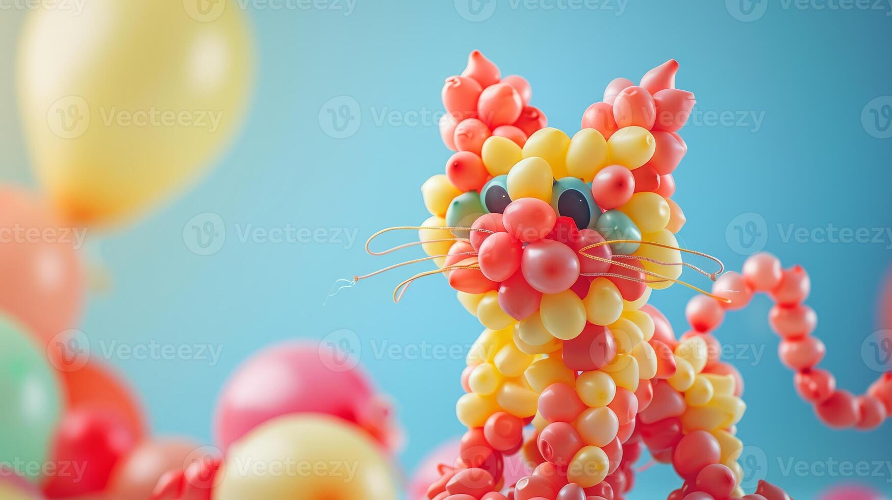 Charming scene of balloons arranged in the shape of a playful kitten photo