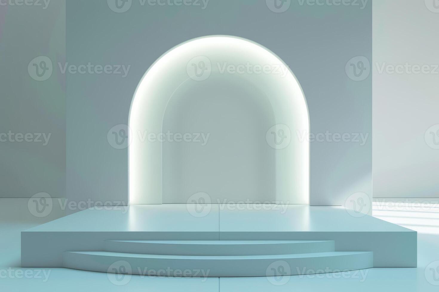 Minimalist Modern White Stage with Illuminated Arch and Step photo