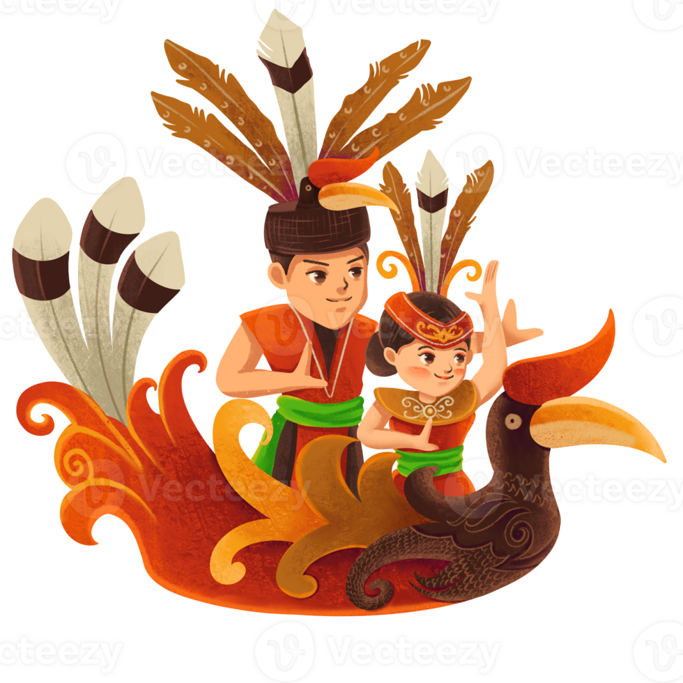 illustration of the Dayak tribe riding a boat png