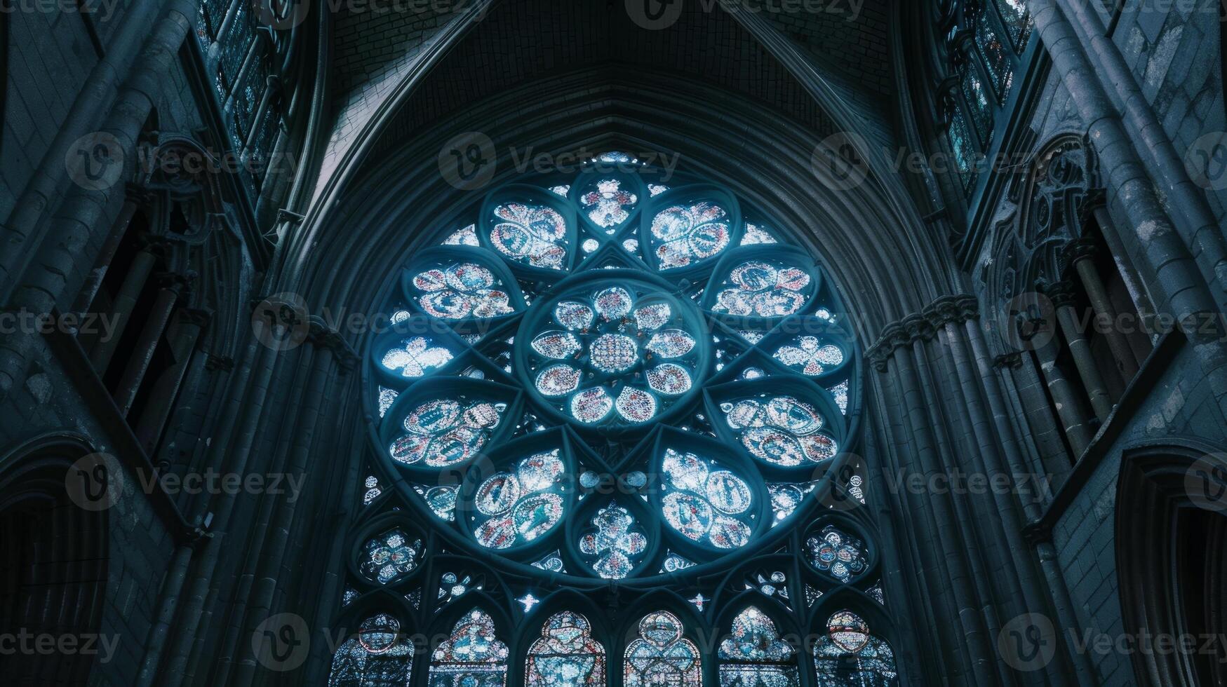 From above, the intricate beauty of a rose window in a Gothic cathedral photo