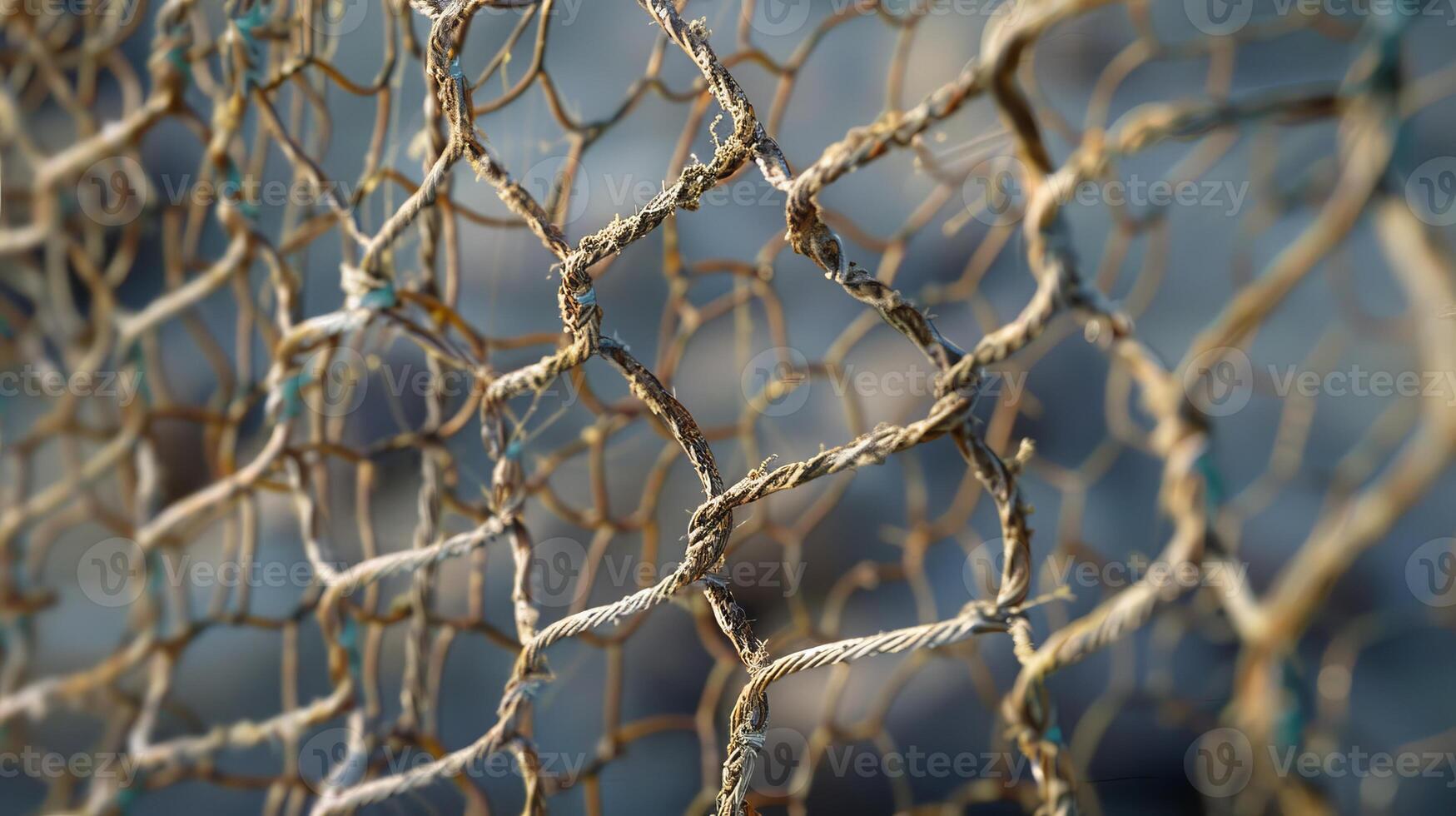 Close-Up of Worn Fishing Net with Blurred Background in Natural Light photo