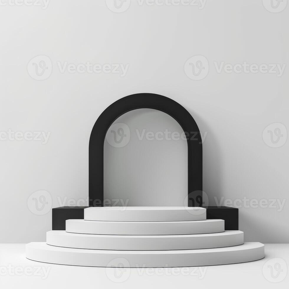 Minimalist arrangement of an award podium against a white background photo
