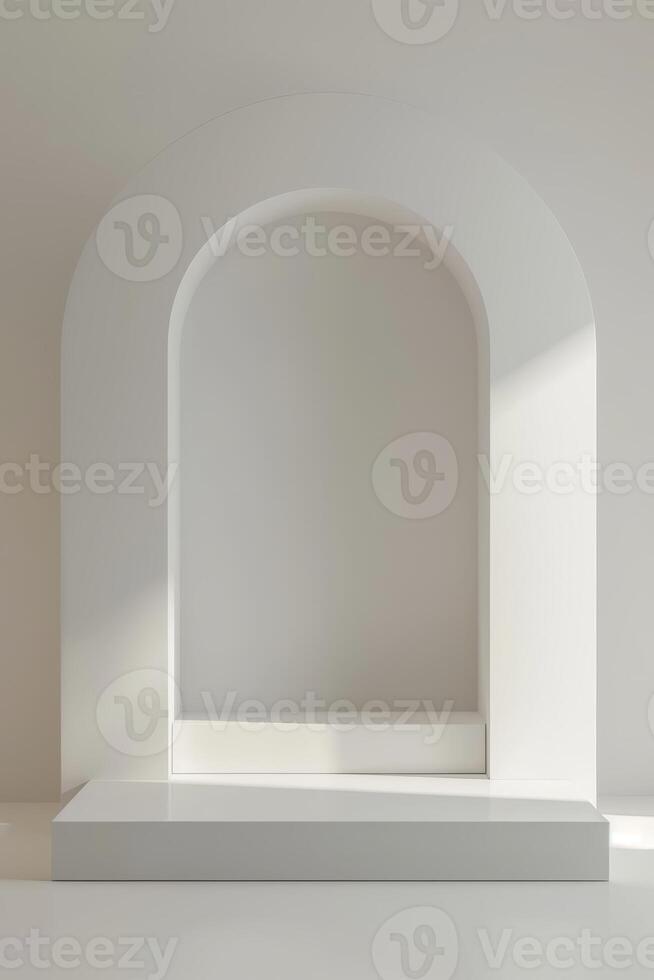 Modern display stage with a minimalist white background photo