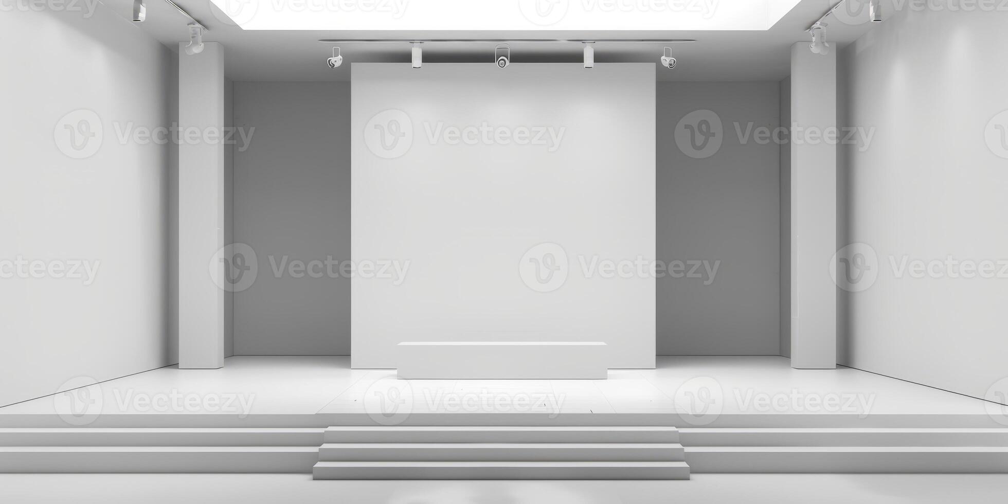 Organized display stage design utilizing a white background photo