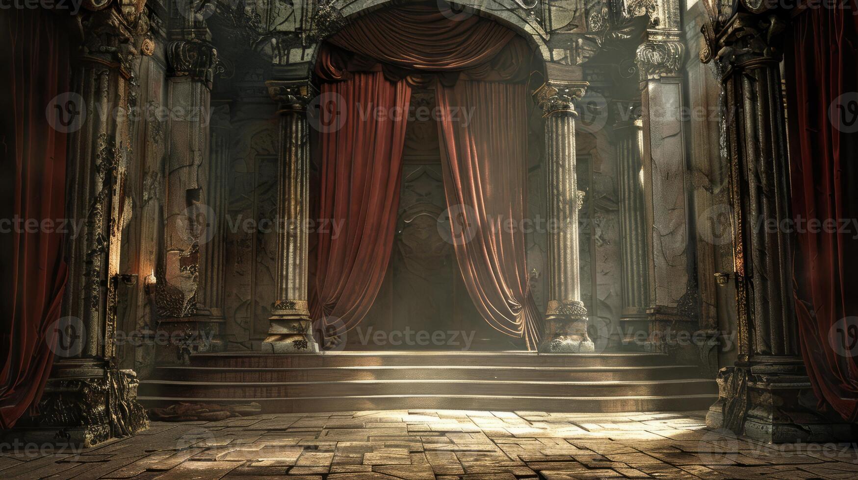 Photorealistic 3D rendering of a display stage photo