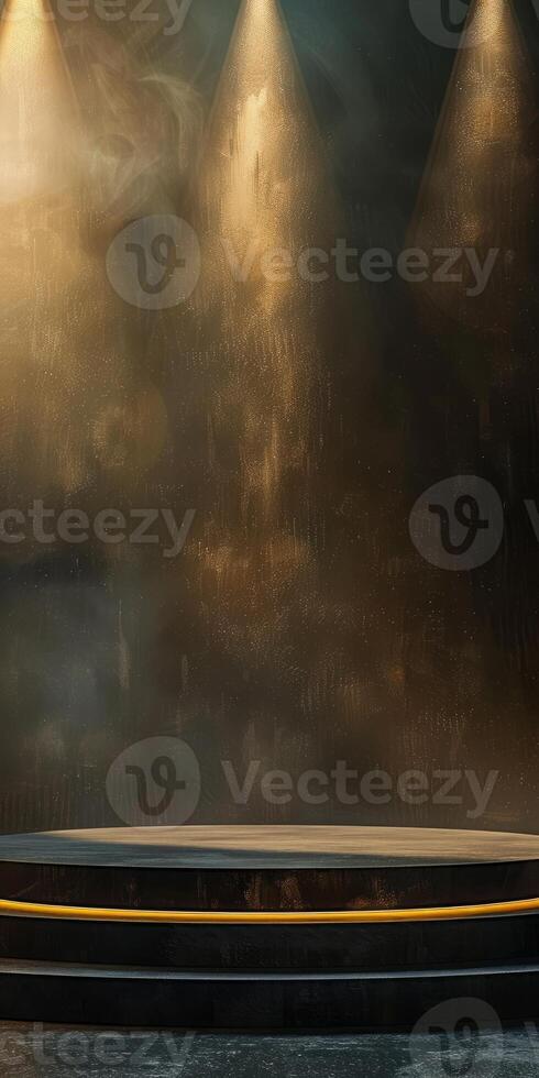 Empty Stage with Dramatic Lighting and Smoky Background photo