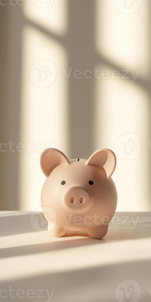 Minimalist Piggy Bank on Sunlit Surface with Soft Shadows in a Bright Room photo
