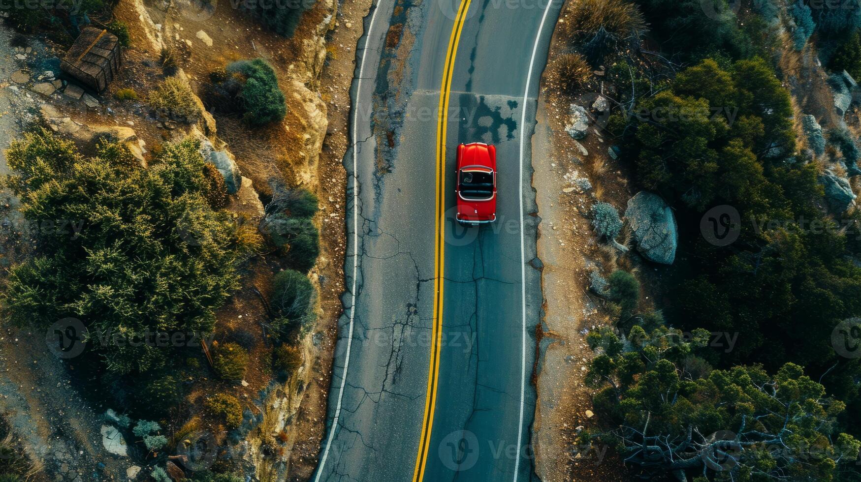 High angle view capturing the adventure of a road trip from above photo
