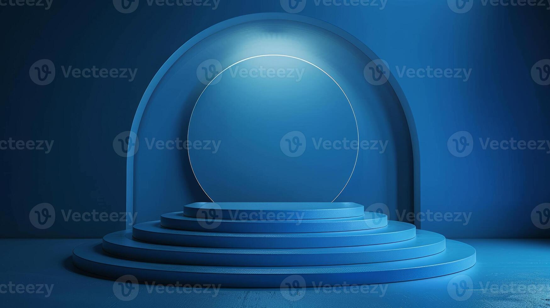 Minimalist Blue Abstract Background with Circular Podium and Arch for Product Display photo