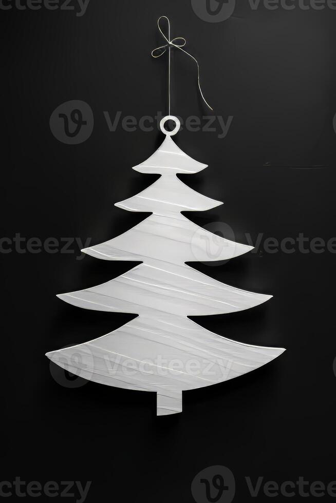 A white Christmas tree ornament hanging from a string photo