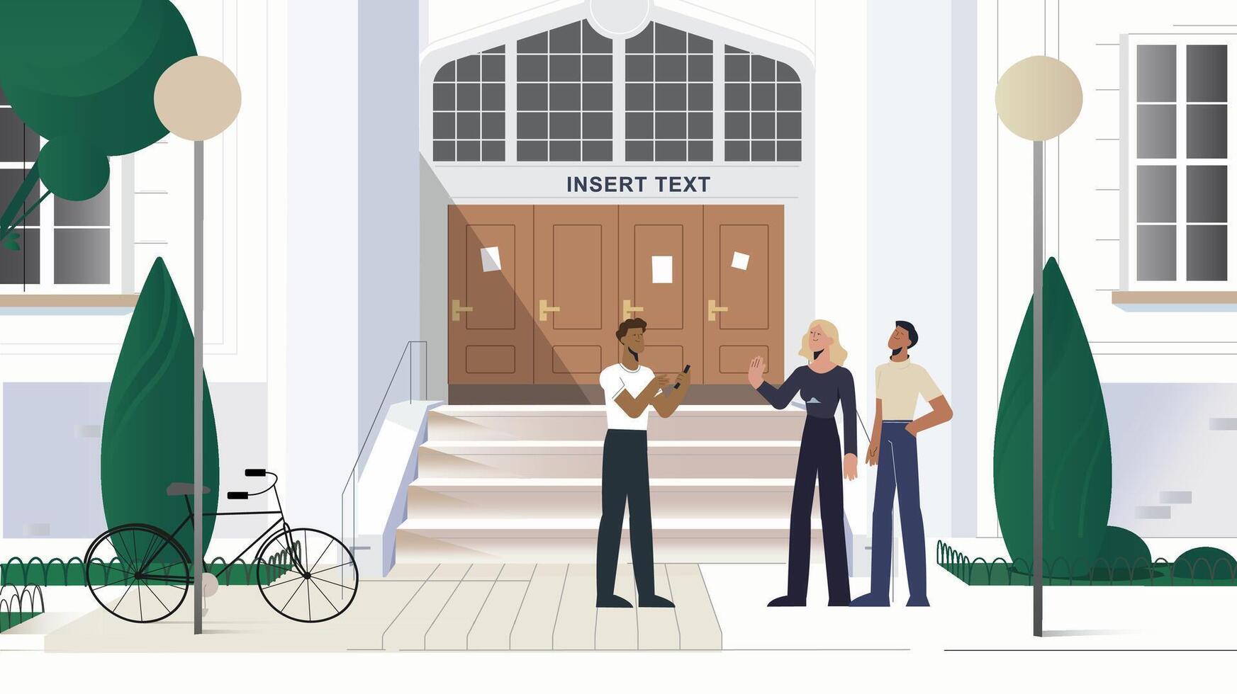 Illustration of People Socializing in Front of a Stylish Building vector