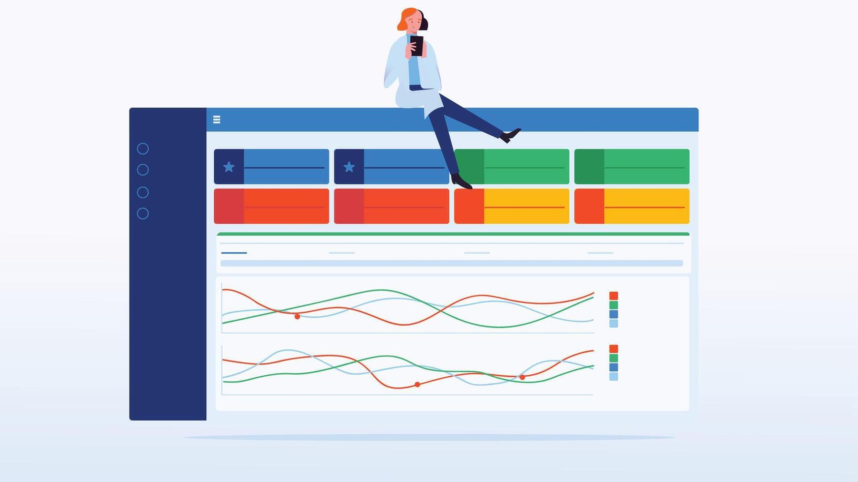 UI with graphs charts and diagrams Web interface template vector