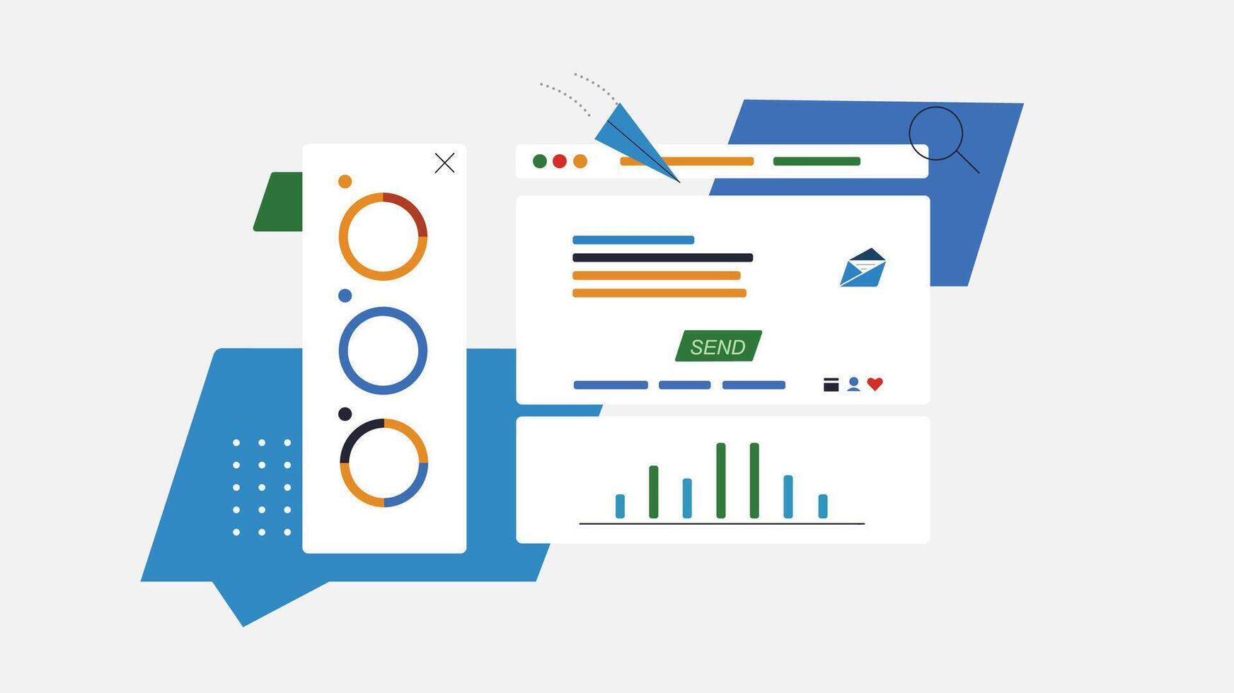 UI design with graphs charts and diagrams Web interface template vector