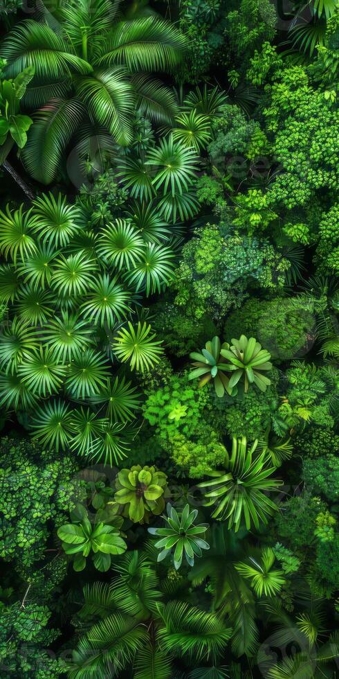 Birds-eye view of thriving rainforest. photo