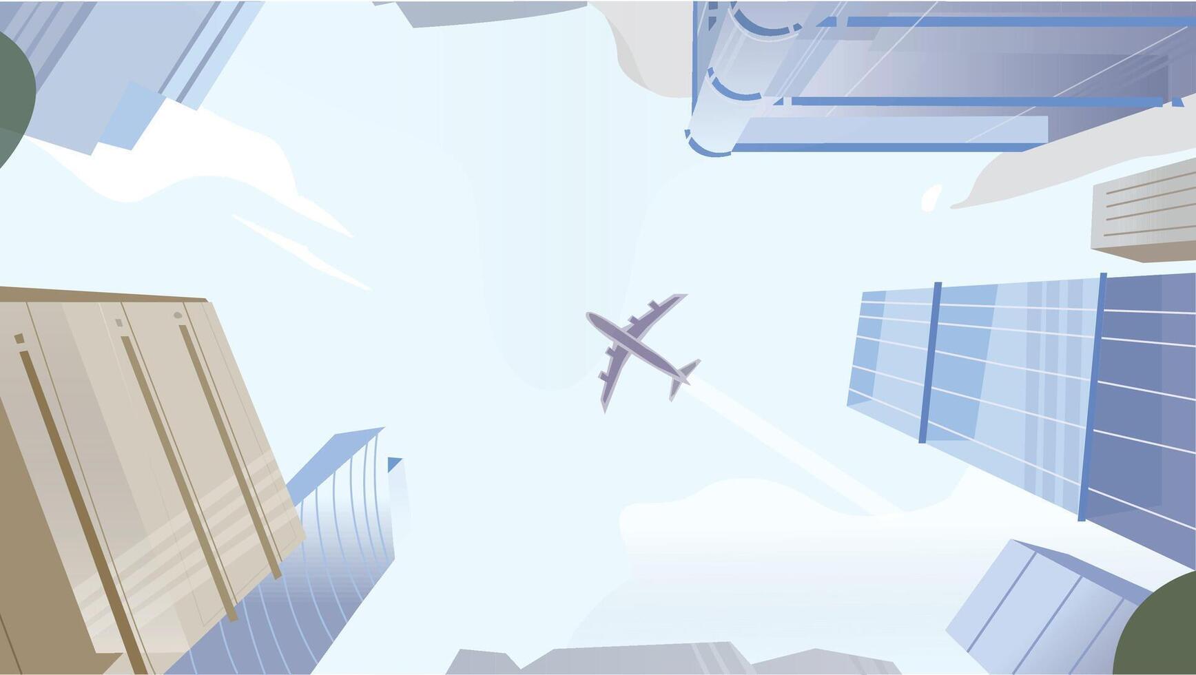 Sky view of a plane through a city vector