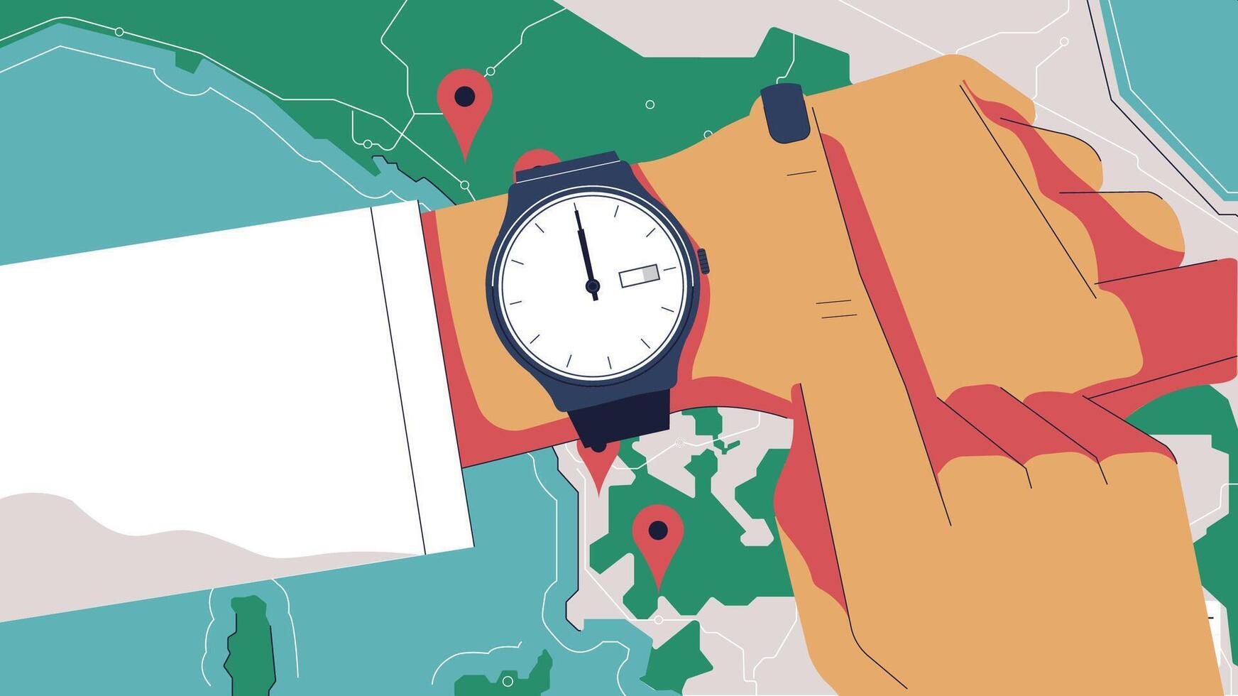 Wrist watch with world map vector