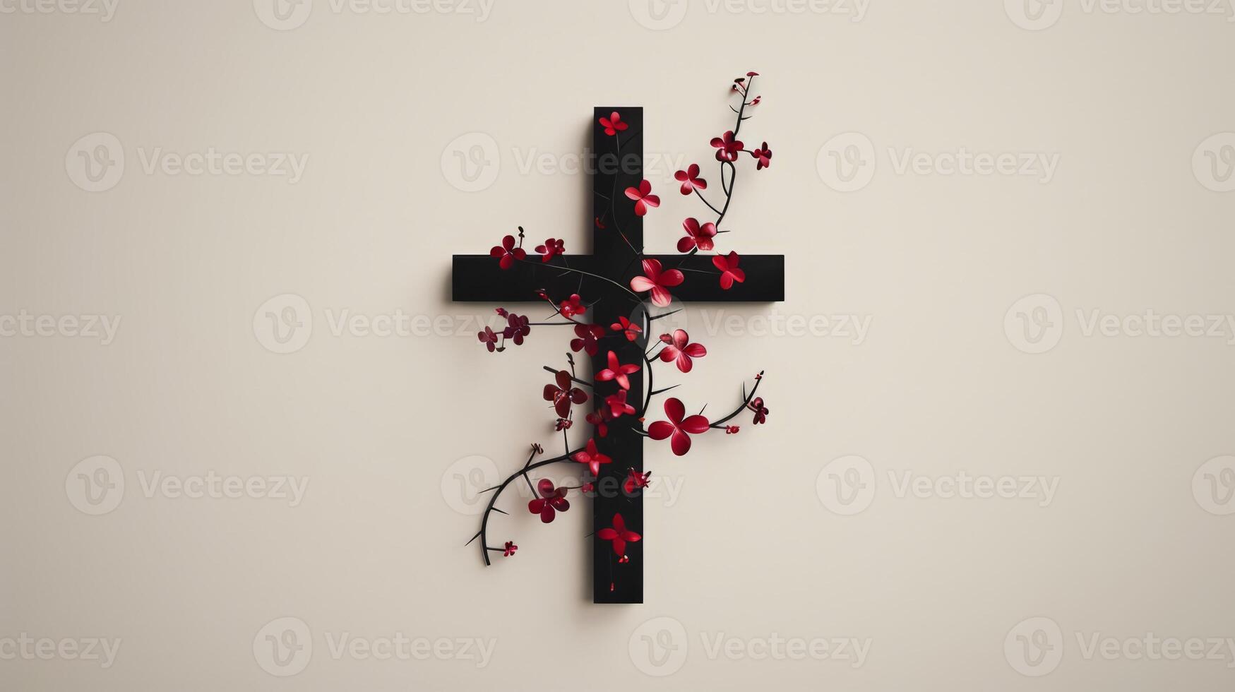 Clean and minimalist design of the cross with minimalist floral elements photo
