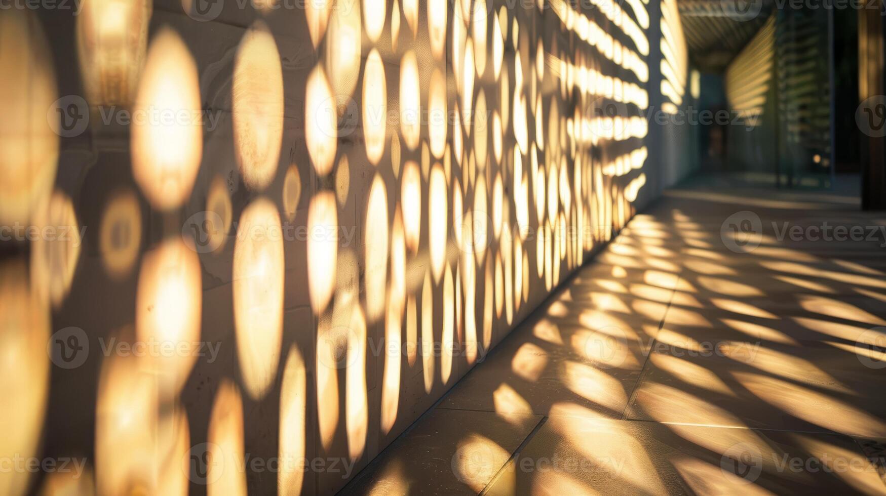 Sunlight Patterns on Modern Building Wall Creating Abstract Circular Shadows photo
