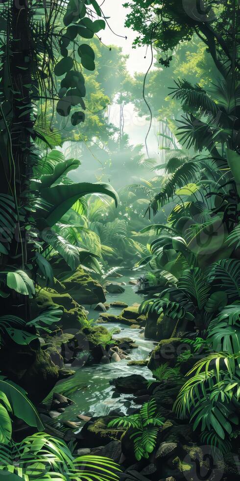 Creative depiction of lush rainforest ecosystem. photo