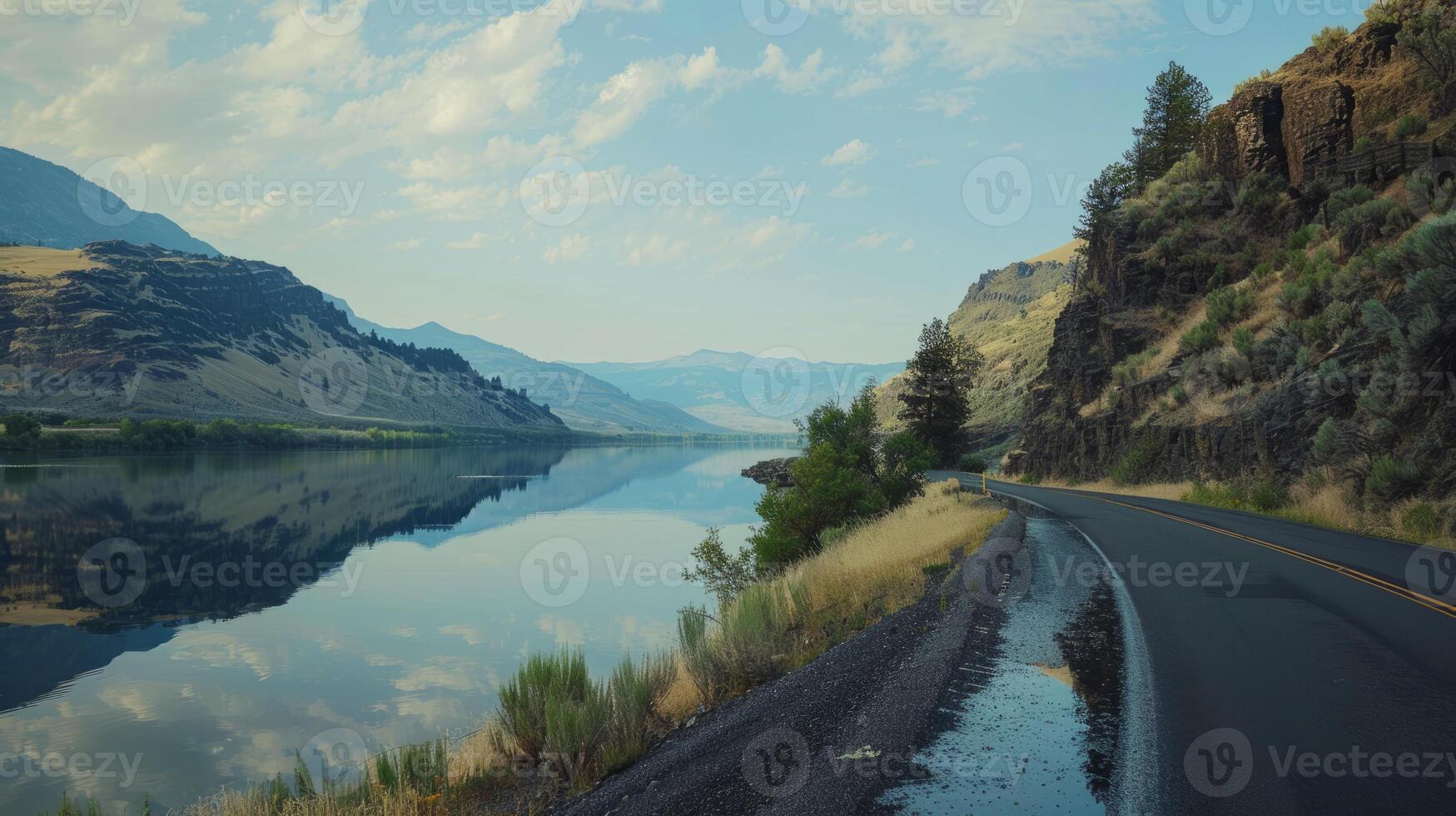 A road with a river running alongside it photo