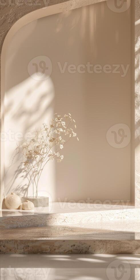 Minimalist Interior Design with Soft Natural Light and Elegant Decor Elements photo
