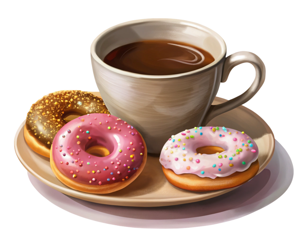 Coffee Time with Colorful Donuts png
