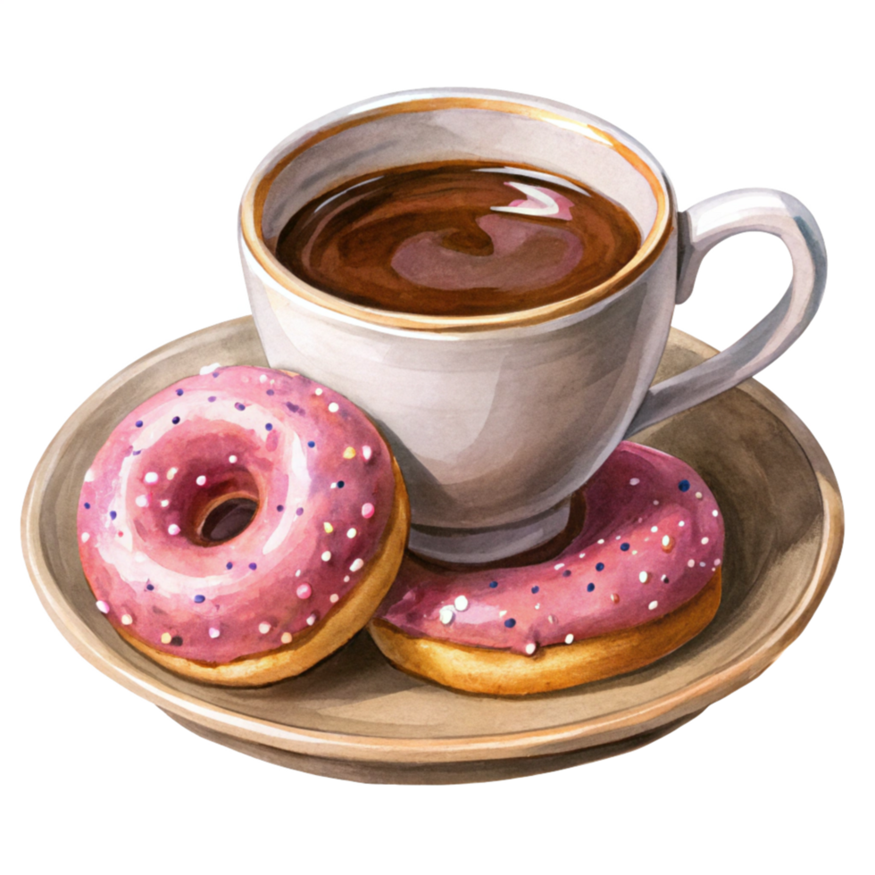 Donuts and Coffee on a Morning Table png