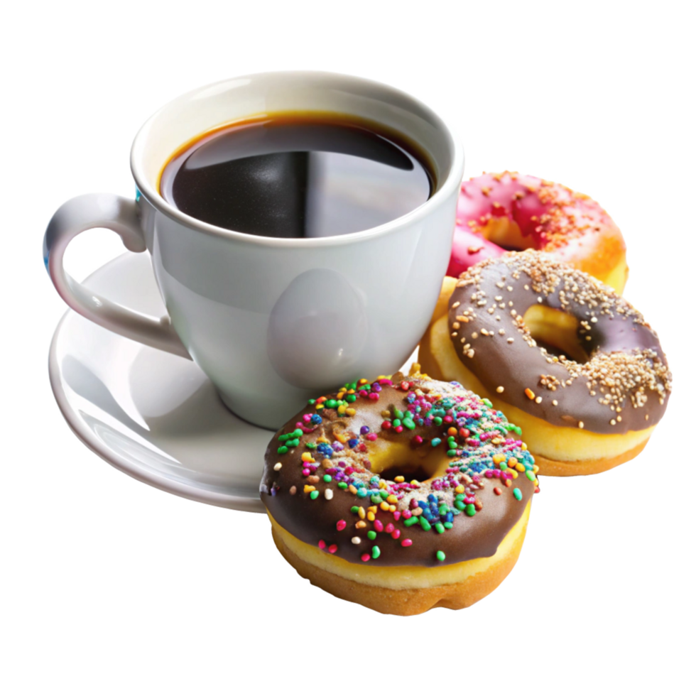 Coffee Mug and a Plate of Donuts png