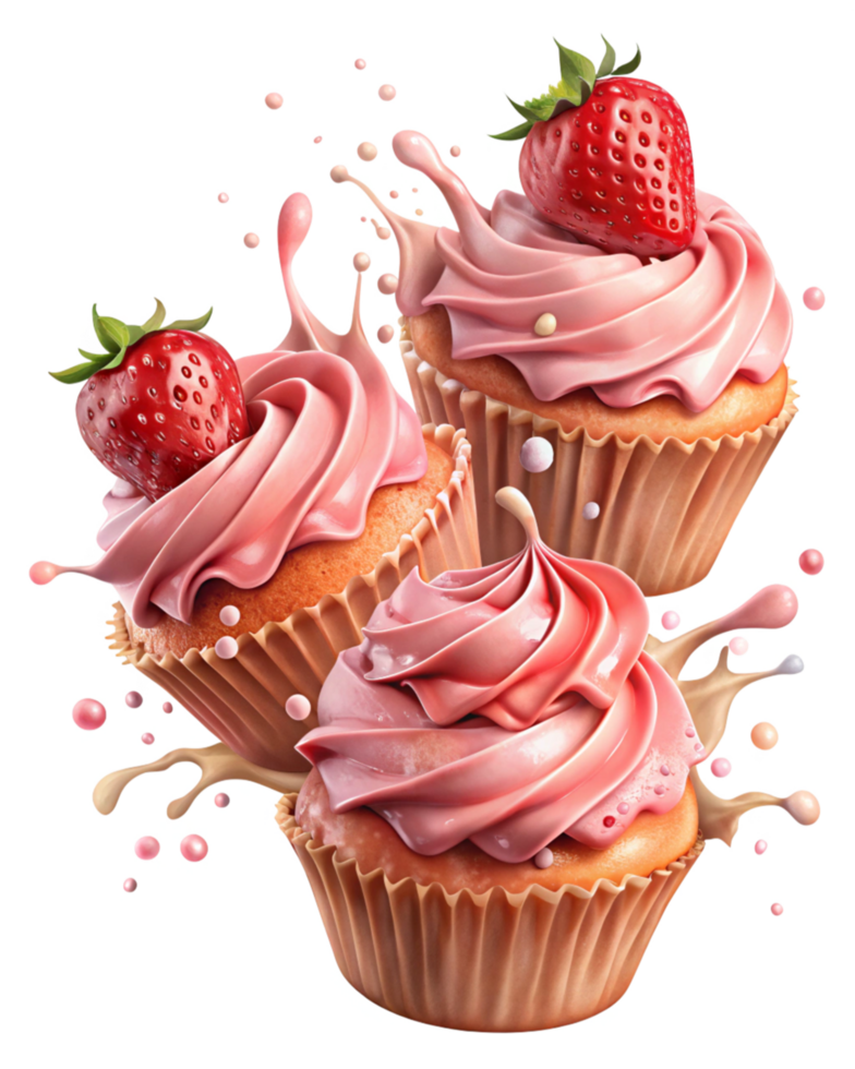 Milk Splash and Strawberry Cupcake Indulgence png