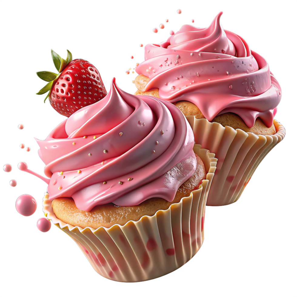 Frosted Strawberry Cupcakes and Milk Explosion png