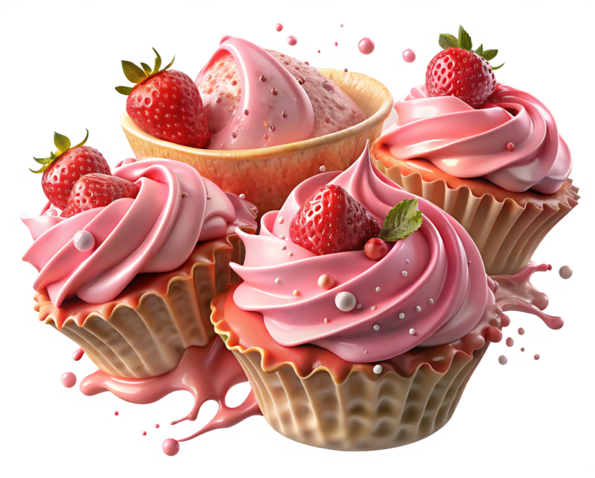 Strawberry Cupcake Elegance with Milk Cascade png