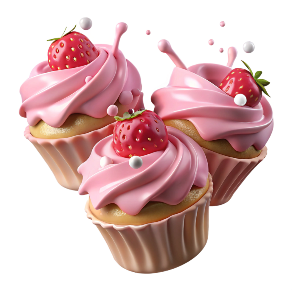 Dramatic Milk Splash Around Strawberry Cupcakes png